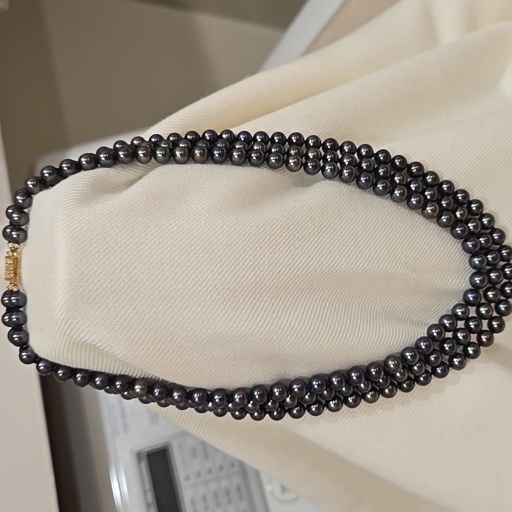 Triple Strand Black Akoya Pearl Necklace - Picture 3 of 4